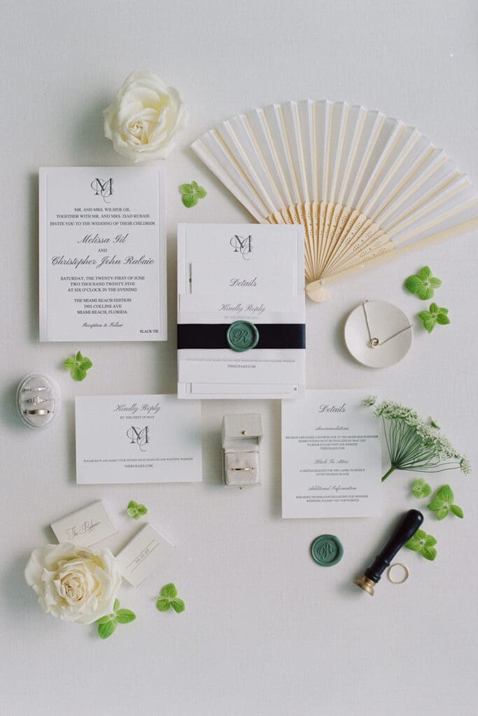 The Miami Beach Edition Wedding flatlay details