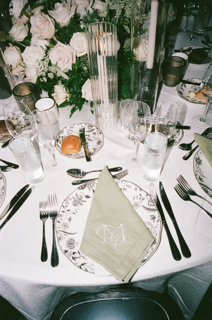 wedding reception tablescape with fim