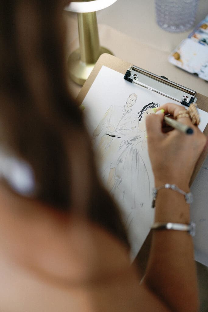 The Miami Beach Edition Wedding cocktail hour live watercolor paintings for guests