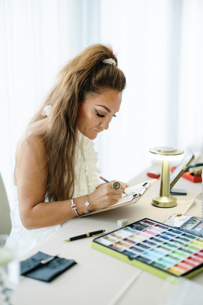 The Miami Beach Edition Wedding cocktail hour live watercolor paintings for guests