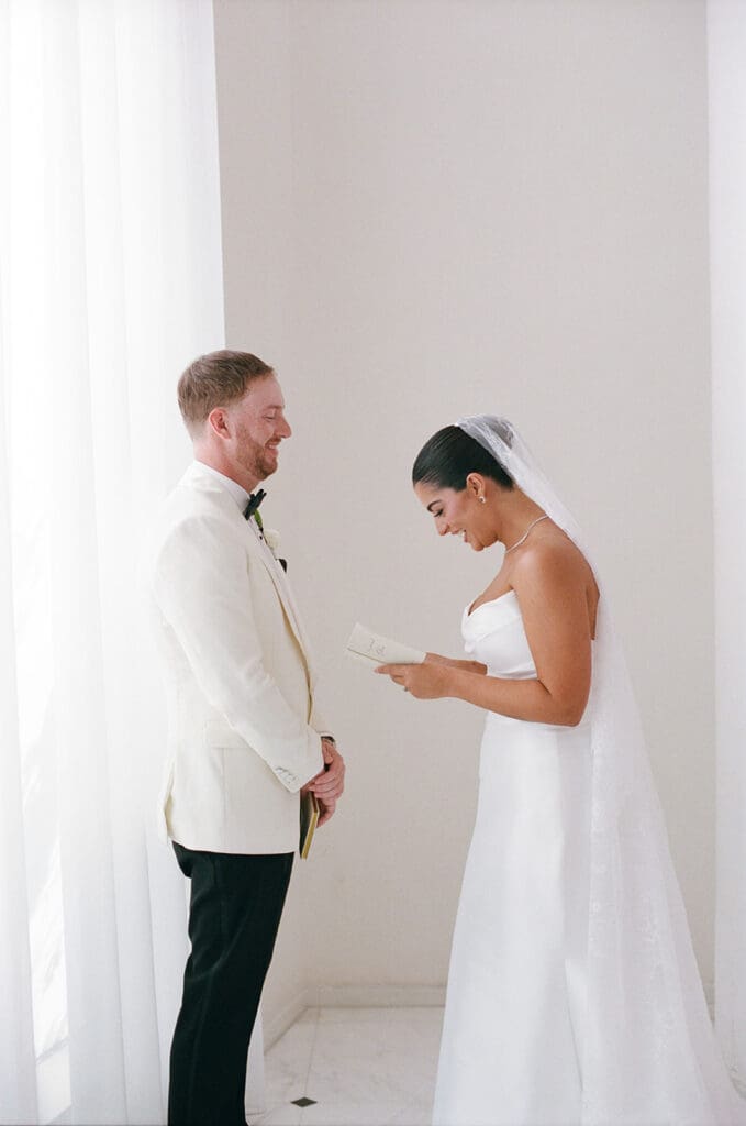 the miami-beach-edition-wedding-first-look reaction